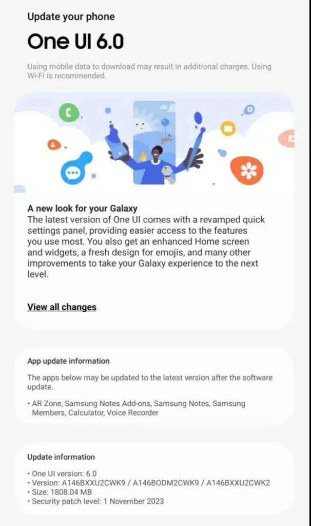Galaxy A14 Android 14 Update