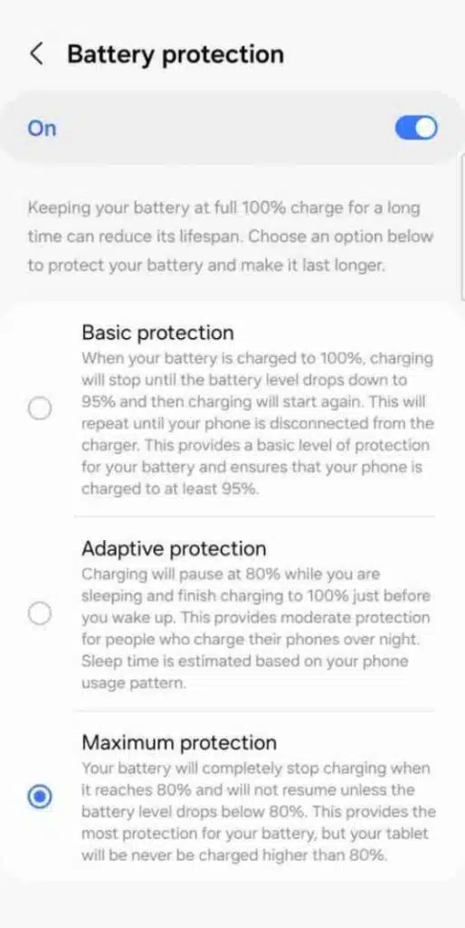 Battery protection Galaxy s24 mode