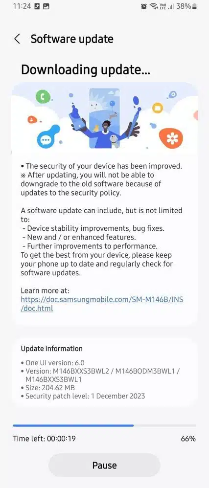 Galaxy M14 December security update rollout india 