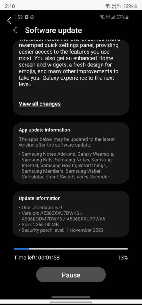Samsung Galaxy a53 android 14 update india release