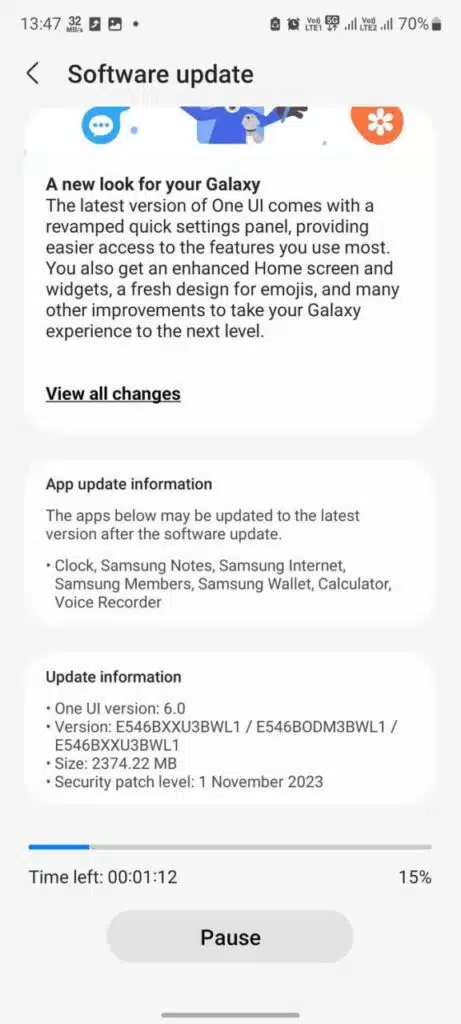 Samsung Galaxy F54 One UI 6 update rollout India