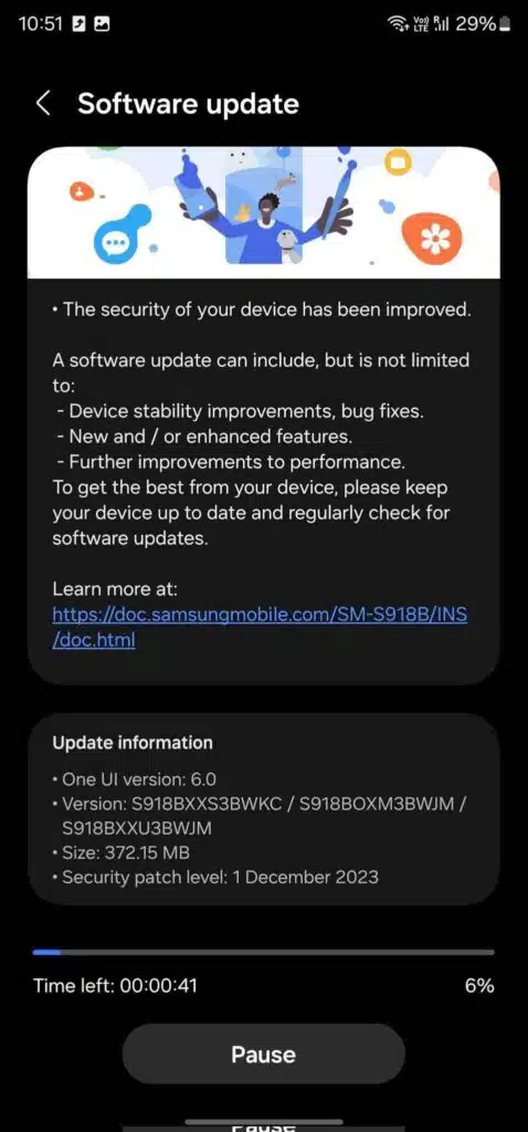 Samsung galaxy s23 December 2023 security update india release 

