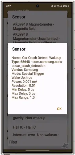 Galaxy S24 car crash detection hidden